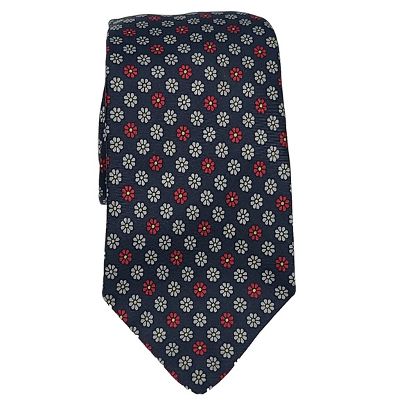 Stix Baer & Fuller Silk Necktie Navy White Red Flowers 57" - Picture 1 of 5